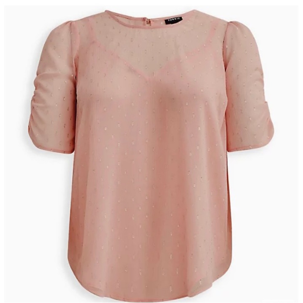 Chiffon Lurex ruched sleeve blouse